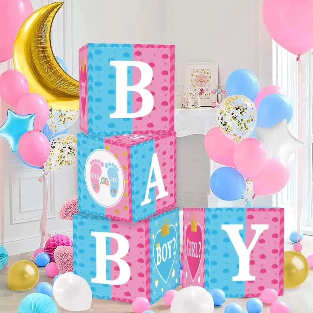 Gender Reveal Decorations 4pcs Baby Box for Baby Shower Gender Reveal 4 Pieces